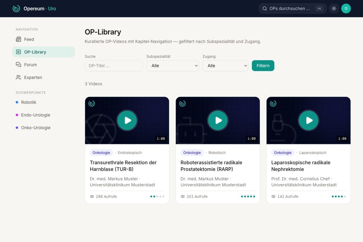 OP-Library mit gefilterten Video-Karten